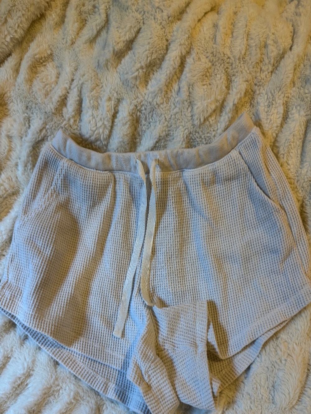 White Waffle Knit Lounge Shorts